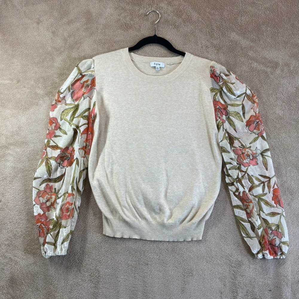 Fate Knit Sweater Sheer Floral Velvet Puff Sleeve M Cottagecore Fairy Statement